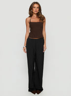 Cherise Bead Detail Top Brown Pinstripe