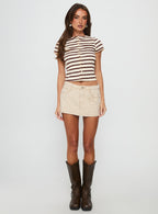 Marvella Button Up Top Beige / Brown Stripe