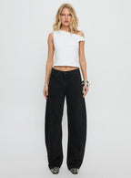 Lost Track Mid Rise Barrel Leg Jeans Washed Black
