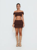Ackee Tiered Mini Skort Brown