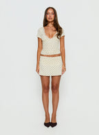 Amia Lace Mini Skirt Cream Polka Dot