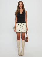 Adelaida Ruffle Mini Skirt Cream Polka Dot