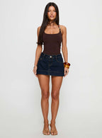 Warna Low Rise Denim Mini Skirt Dark Wash