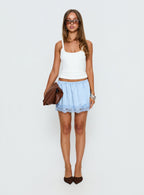Orlynn Satin Lace Trim Mini Skirt Blue