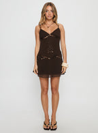 Jesenia Beaded Mini Dress Brown