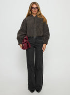 Saving Up Mid Rise Straight Leg Studded Jeans Jet Black