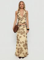 Roselin Mesh Maxi Skirt Brown Floral