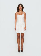 Edora Lace Pleat Mini Dress White