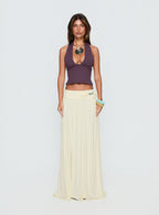 Velvet Storm Tie Detail Flowy Maxi Skirt Cream