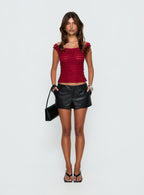 Lylah Frill Detail Top Burgundy