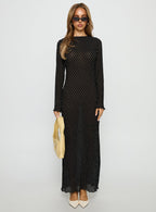 Haven Long Sleeve Maxi Dress Noir Polka