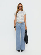 Candi Mid Rise Wide Leg Studded Jeans Light Blue Wash