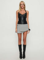 Thunderbolt Faux Leather Cowl Neck Top Black