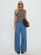 Peerless Ribbed Sleeveless Top Charcoal