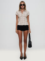 Cottesloe Blouse Top Brown Check