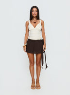 Reviva Ruched Wrap Mini Skirt Chocolate