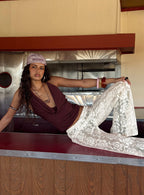 Rosadonna Lace Flare Pants Cream