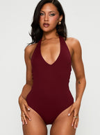 Someone New Halter Bodysuit Burgundy