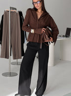 As You Are Shirred Button Up Top Chocolate