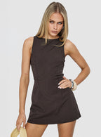 Yumiko Romper Brown Pinstripe Tall
