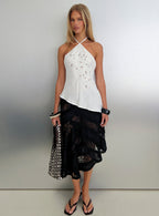 Bonanza Asymmetrical Halter Top White