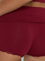 Serae Lace Trim Foldover Micro Shorts Cherry