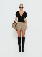 Headphones On Micro Cargo Short Washed Brown