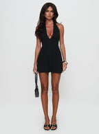 Hollywood Hills Plunge Neck Playsuit Black