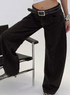 Lost Track Mid Rise Barrel Leg Jeans Washed Black