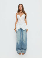 Medinilla Ruffle Tie Front Top White Lace