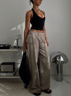 Paltrow Mid Rise Wide Leg Cargo Jeans Washed Brown Petite