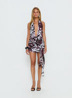 Snakepit Halter Plunge Mini Dress Blue Animal