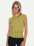 Talyn Cap Sleeve Frill Top Olive