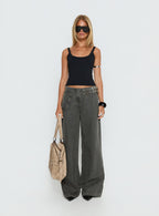 Paltrow Mid Rise Wide Leg Cargo Jeans Washed Grey