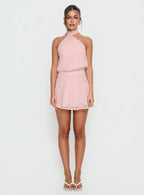 Eurythmic Scarf Halter Mini Dress Pink Jacquard