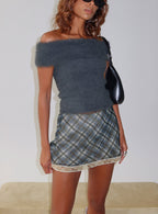 Avalind Layered Mini Skirt Blue Check