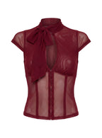 Anistasia Mesh Keyhole Corset Top Burgundy