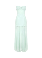 Flashy Sheer Chiffon Strapless Maxi Dress Green