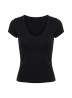 Daily Define Deep V Short Sleeve Top Black