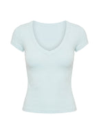 Daily Define Deep V Short Sleeve Top Icy Blue