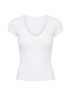 Daily Define Deep V Short Sleeve Top White