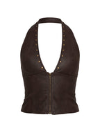 Romey Studded Corset Top Charcoal Brown