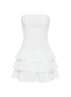 Valentia Tiered Mini Dress White