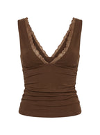Zespri Lace Jersey Top Brown