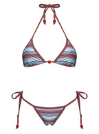 Mikaya Beaded Tie Side Bikini Bottoms Blue / Brown Stripe