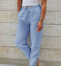 Solid Color Button Pocket Straight Leg Pants With Lace Patchwork And Pleated Effect